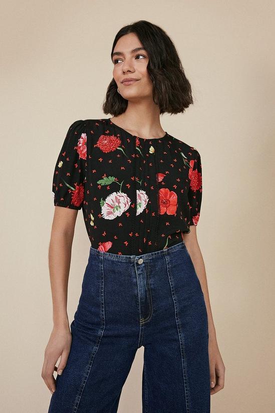 Oasis Red Floral Print Pintuck Top 2