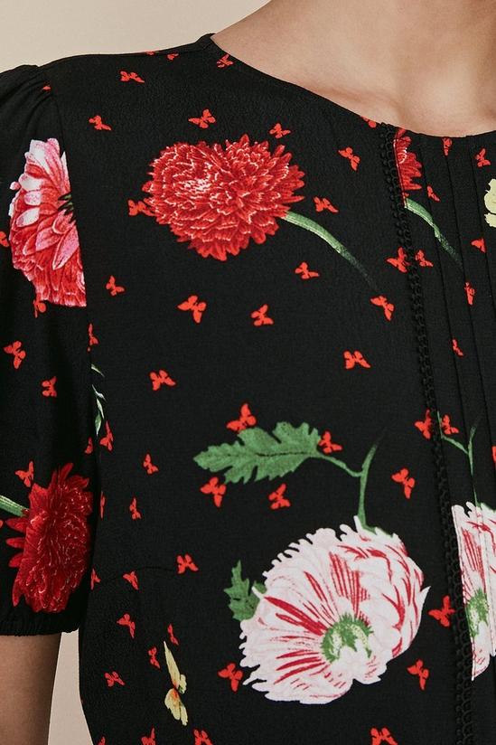Oasis Red Floral Print Pintuck Top 4