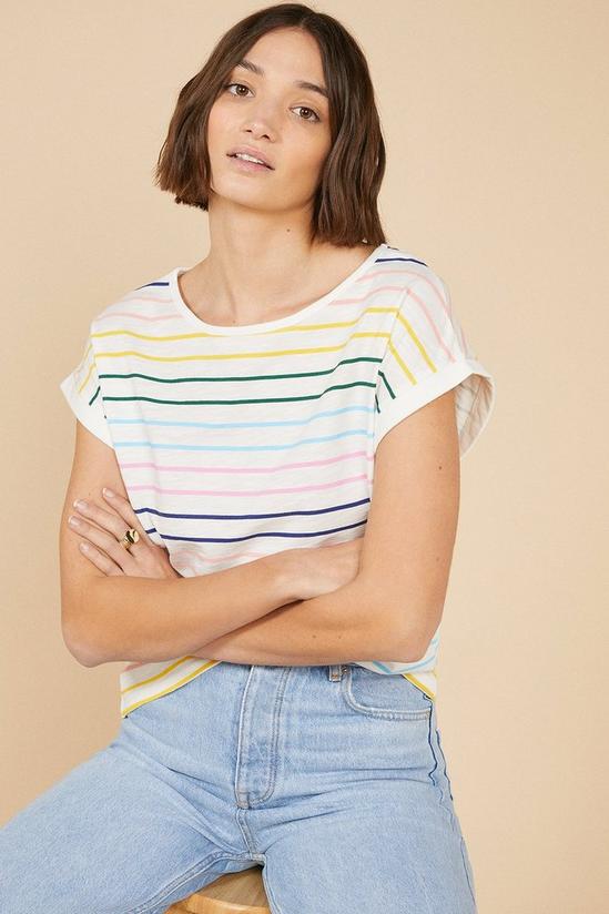 Oasis Thin Rainbow Stripe Slub T Shirt 1