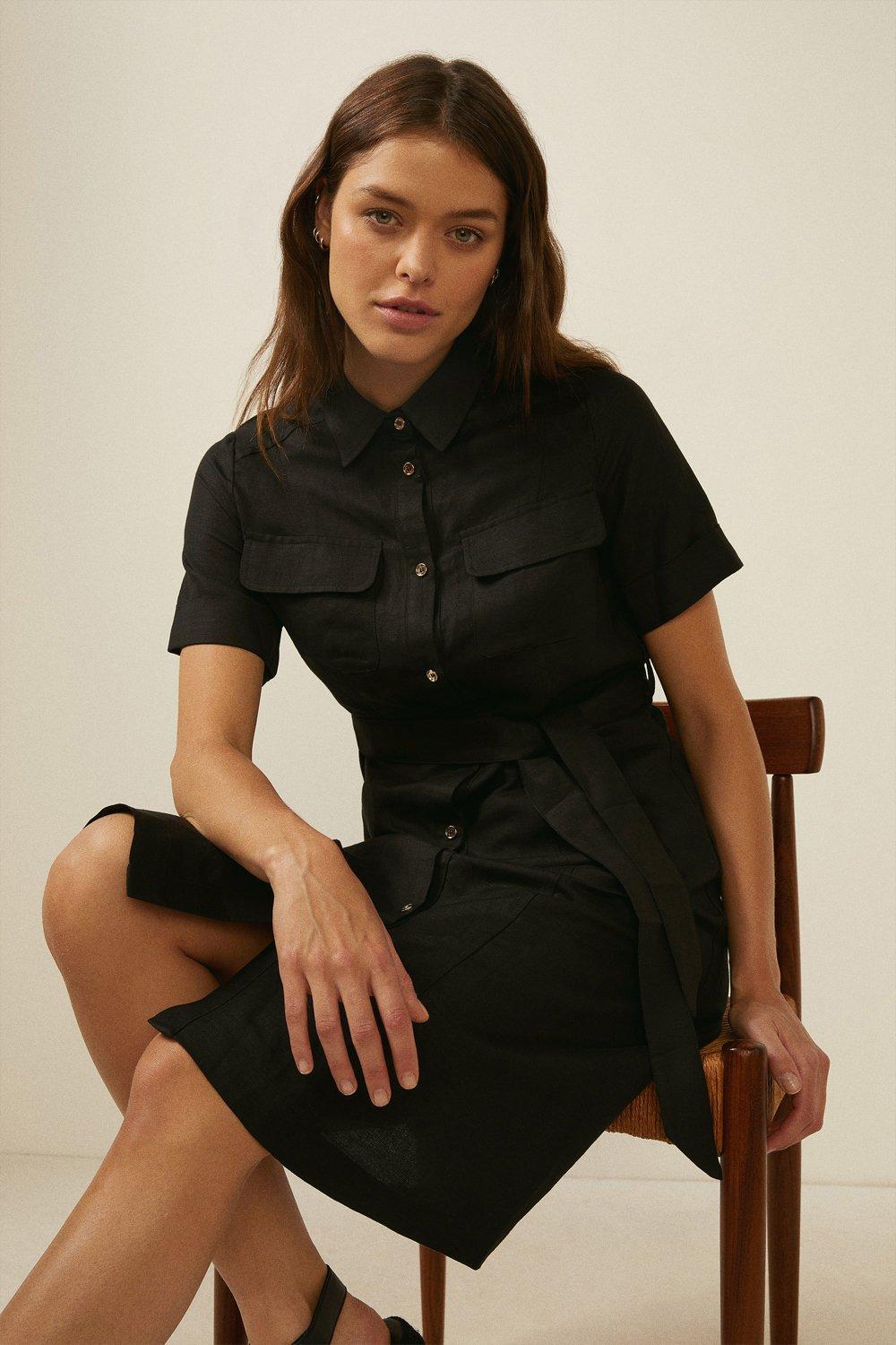 Black linen shirt dress uk sale