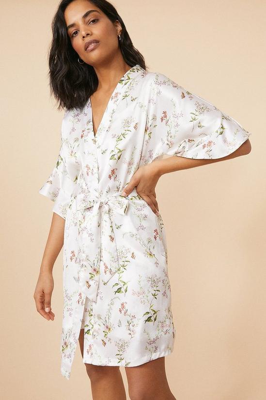 Oasis Frilled Floral Printed Satin Robe 1