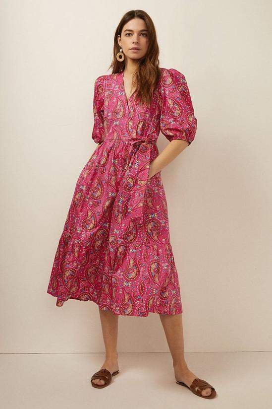 Oasis Printed Cotton Wrap Midi Dress 2