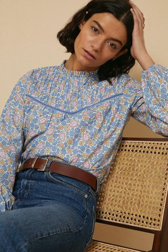 Oasis Blue Ditsy Pintuck Blouse 1