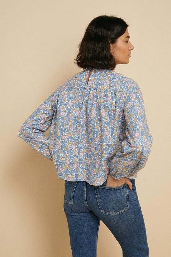 Oasis Blue Ditsy Pintuck Blouse 3