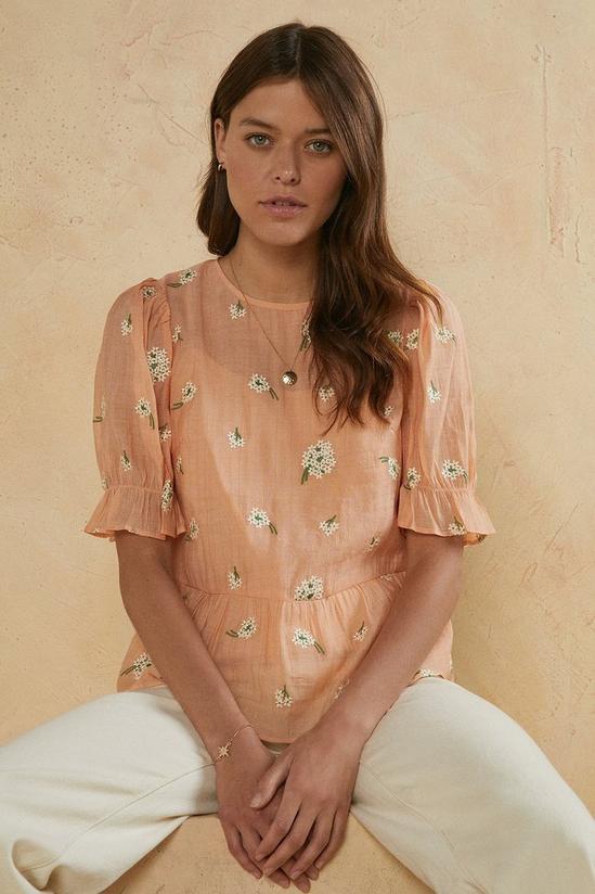 Oasis Flower Embroidered Puff Sleeve Top 1