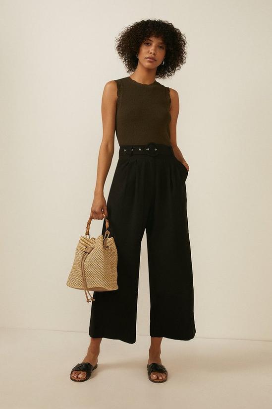 Oasis Linen Look Cropped Wide Leg Tailored Trousers 1