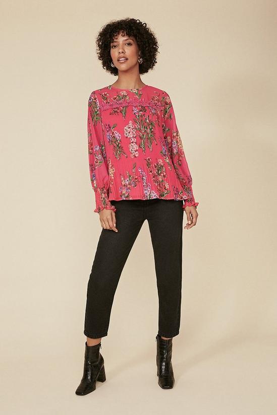 Oasis Printed Pleated Trim Detail Blouse 1