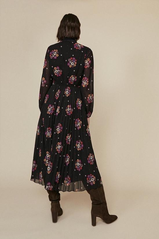 Oasis Printed Pussy Bow Pleated Midi Dress 3