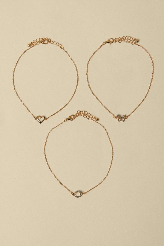 Oasis Heart And Butterfly Anklet 3 Pack Set 1