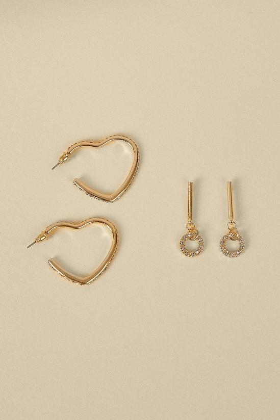 Oasis Heart And Circle Drop 2 Pack Earrings 1