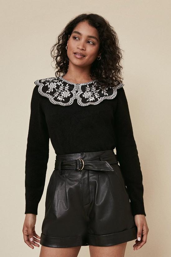 Oasis Embroidered Woven Collar Jumper 1
