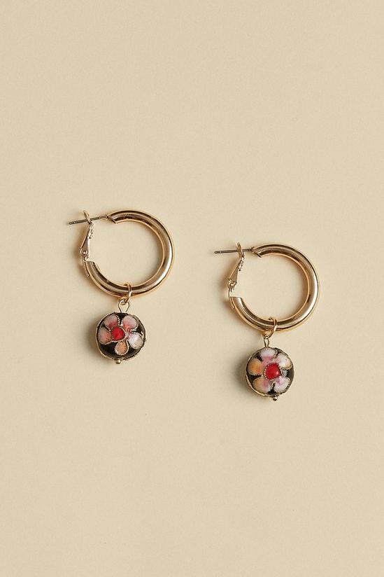Oasis Flower Bead Charm Hoop Earrings 1