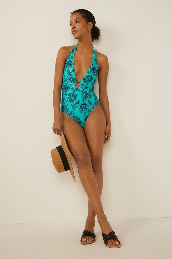 Oasis Shiny Floral Hoop Plunge Swimsuit 2