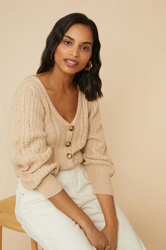 Oasis Cable Puff Sleeve Cardigan 1
