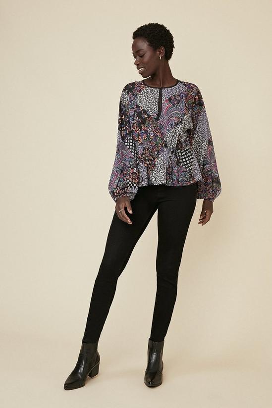 Oasis Patched Print Tie Neck Blouse 2