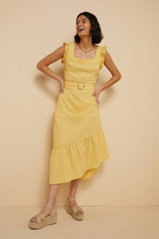 Oasis Yellow Gingham Ruffle Sleeve Midi Dress 1