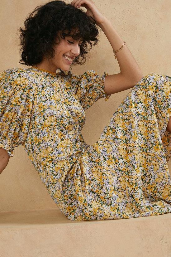 Oasis Floral Printed Puff Sleeve Midi Dress 2