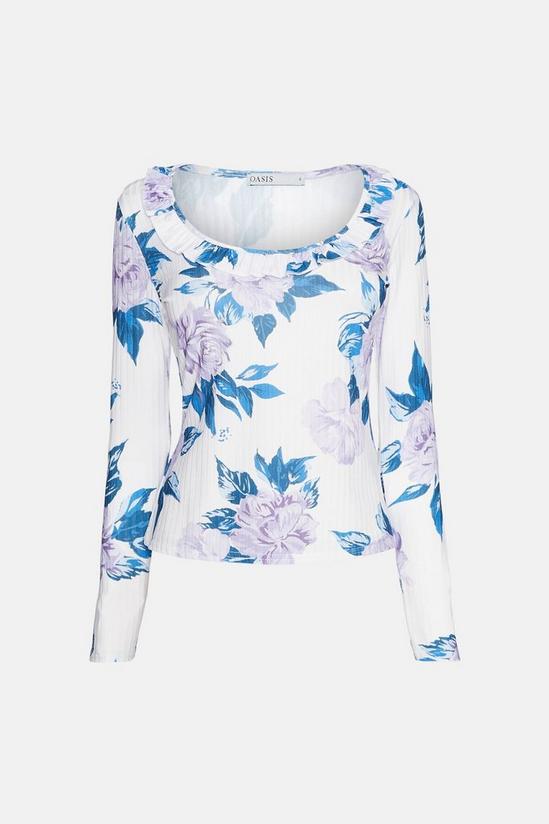 Oasis Floral Rib Ruffle Scoop Neck Top 4
