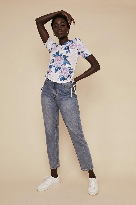 Oasis Floral Rib Ruched Side T Shirt 2