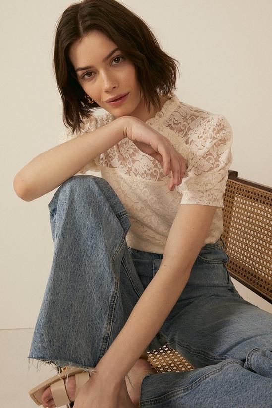 Oasis Lace Frill Puff Sleeve Top 2