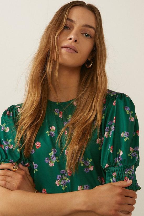 Oasis Floral Shirred Cuff Top 1