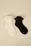 Oasis Black And Cream Frill 2 Pack Sock Set thumbnail 1