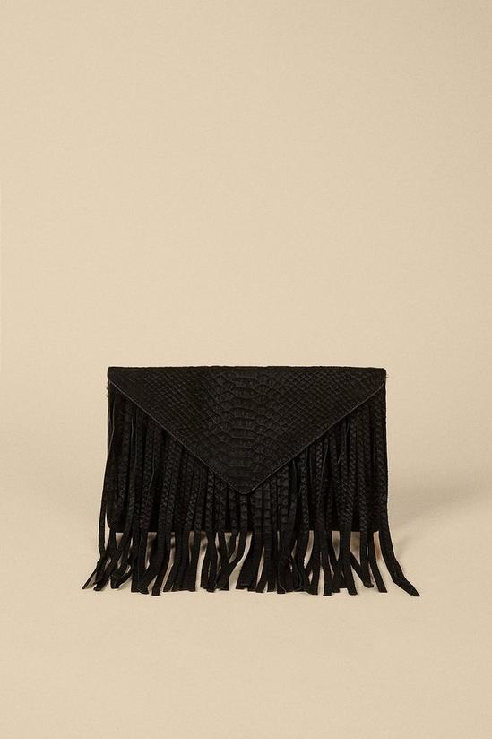Oasis Suede Fringed Embossed Cross Body Clutch 1