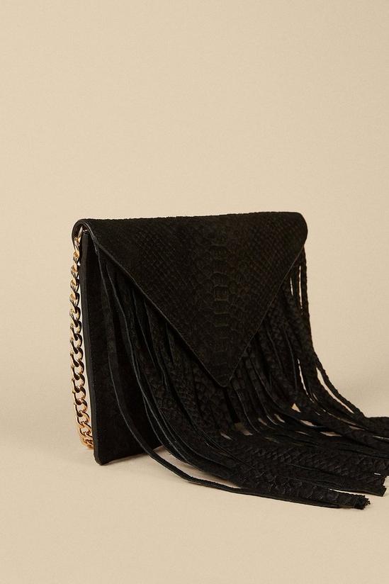 Oasis Suede Fringed Embossed Cross Body Clutch 2
