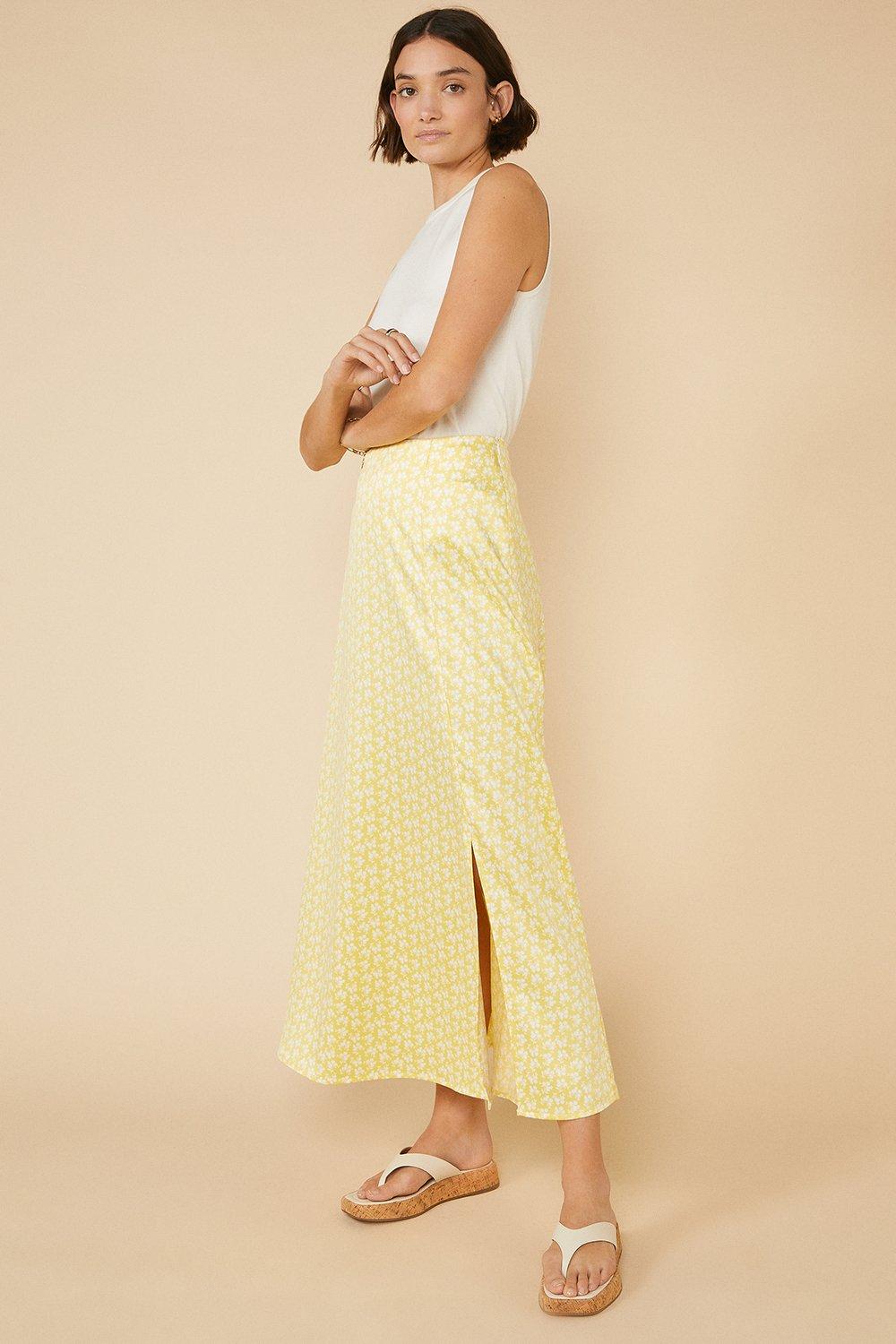 Floral midi 2025 skirt yellow