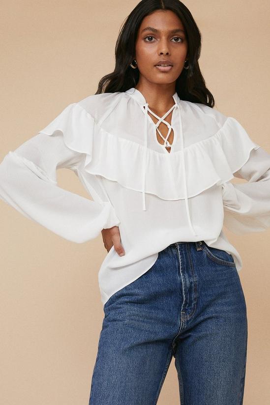 Oasis Lace Up Frill Detail Blouse 1