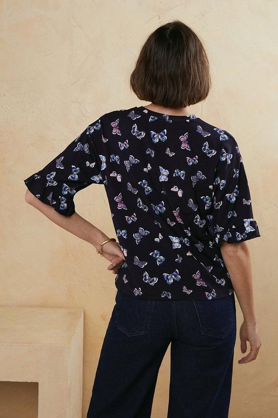 Oasis Butterfly Print Frill Sleeve T Shirt 3