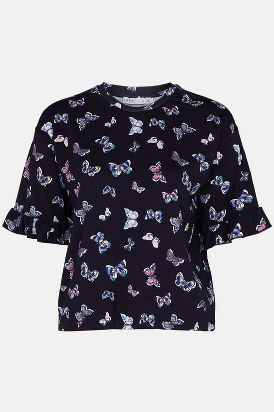 Oasis Butterfly Print Frill Sleeve T Shirt 5