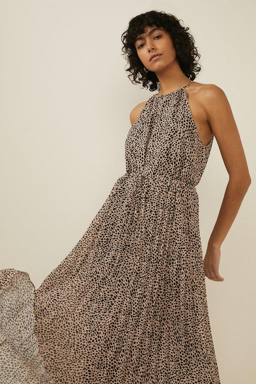 Animal print 2024 halter neck dress