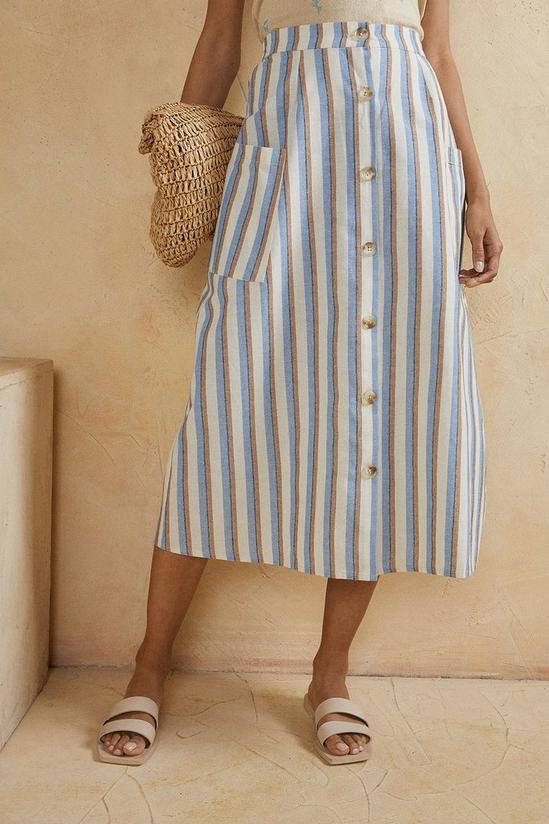 Oasis Button Through Striped Midi Skirt 2