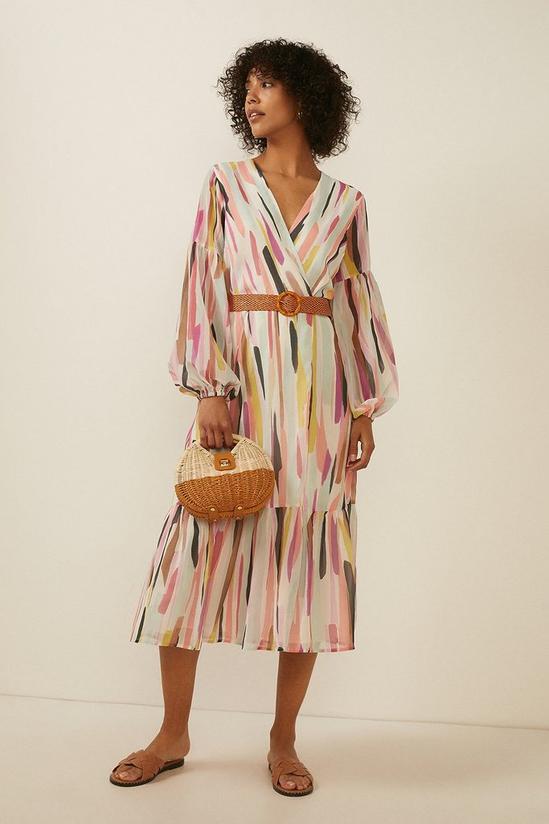 Oasis Coloured Striped Print Belted Midi Dress 1