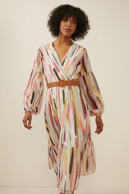 Oasis Coloured Striped Print Belted Midi Dress 2