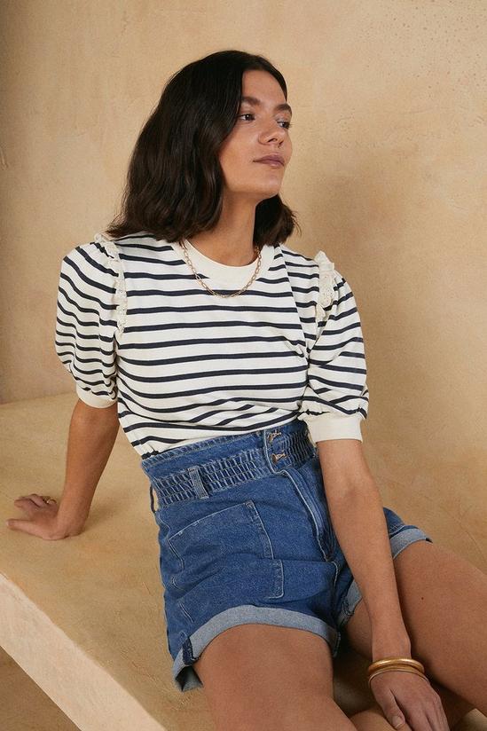 Oasis Stripe Broderie Frill T Shirt 2