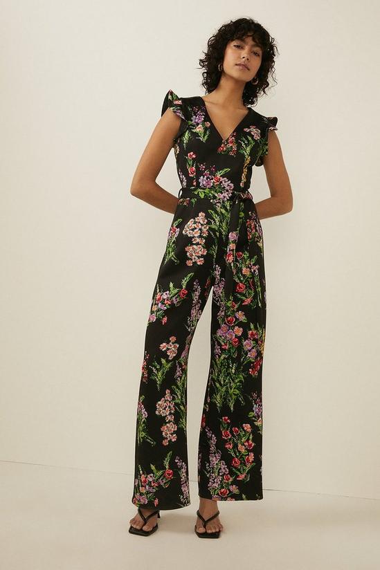 Oasis Black Floral Print Tie Waist Scuba Jumpsuit 2
