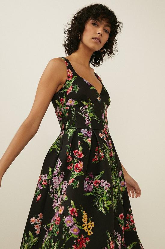 Oasis Black Floral Print Scuba Midi Dress 1