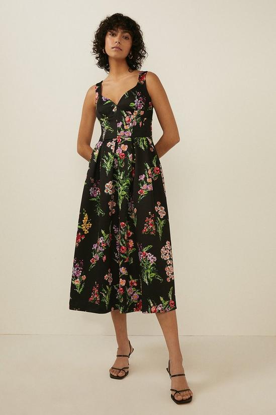 Oasis Black Floral Print Scuba Midi Dress 2