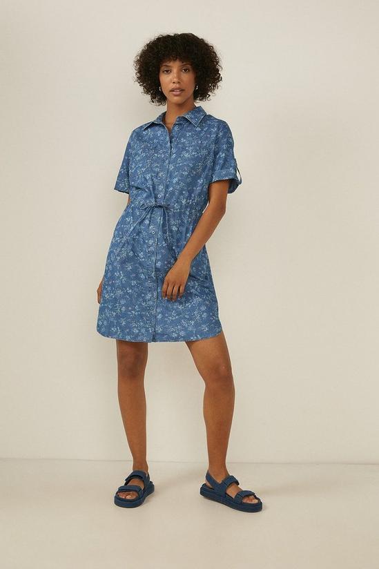 Oasis Floral Belted Chambray Dress 1
