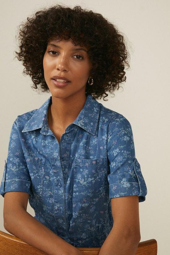 Oasis Floral Belted Chambray Dress 4