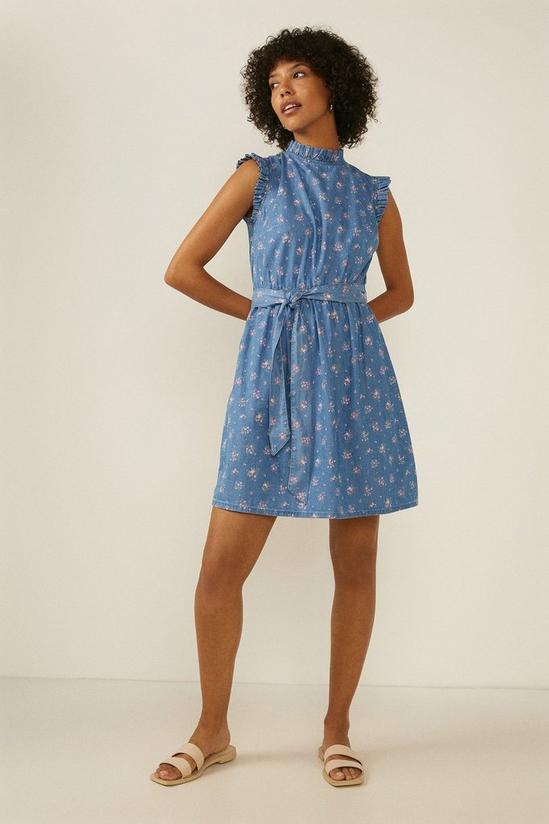 Oasis Ditsy Printed Chambray Belted Dress 1