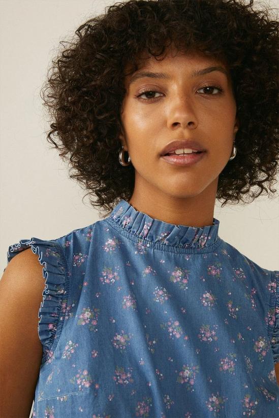 Oasis Ditsy Printed Chambray Belted Dress 4