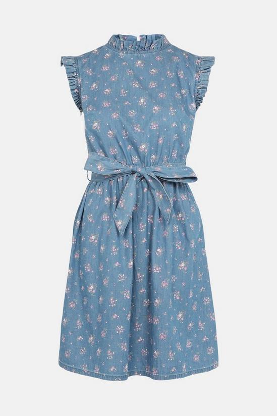 Oasis Ditsy Printed Chambray Belted Dress 5