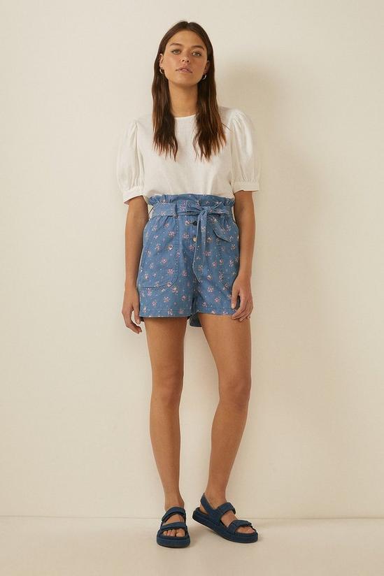 Oasis Ditsy Print Chambray Belted Short 2