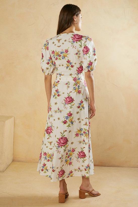 Oasis Rose Floral Puff Sleeve Midi Dress 3