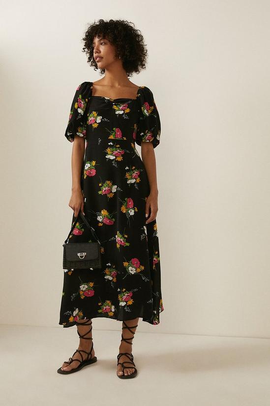 Oasis Bouquet Floral Puff Sleeve Midi Dress 1