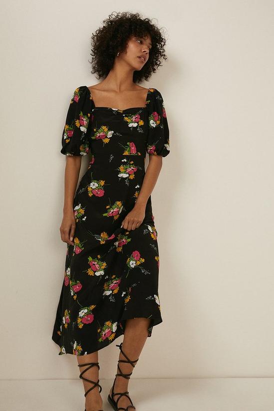 Oasis Bouquet Floral Puff Sleeve Midi Dress 2
