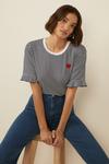 Oasis Embroidered Heart Stripe Frill Sleeve T Shirt thumbnail 1